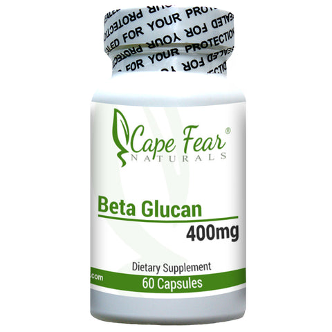 Beta Glucan Bottle Image. Quality Sealed Top. 400mg. 60 capsules. dietary supplement