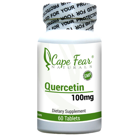 Bottle image of Quercetin, 100mg, 60 tablets, quality seal present on bottle