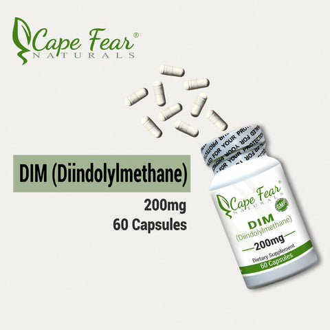 Diindolylmethane DIM Bottle Picture, Safety Sealed Lid, 60 capsules, 200mg each, 2 month supply 