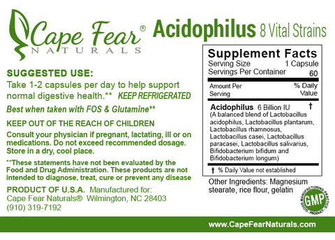 Acidophilus/ Lactobacillus Supplements - Cape Fear Naturals, LLC