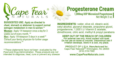 Progesterone Cream - Cape Fear Naturals, LLC