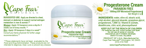 Progesterone Cream PARABEN FREE   TEMPORARILY OUT OF STOCK - Cape Fear Naturals, LLC